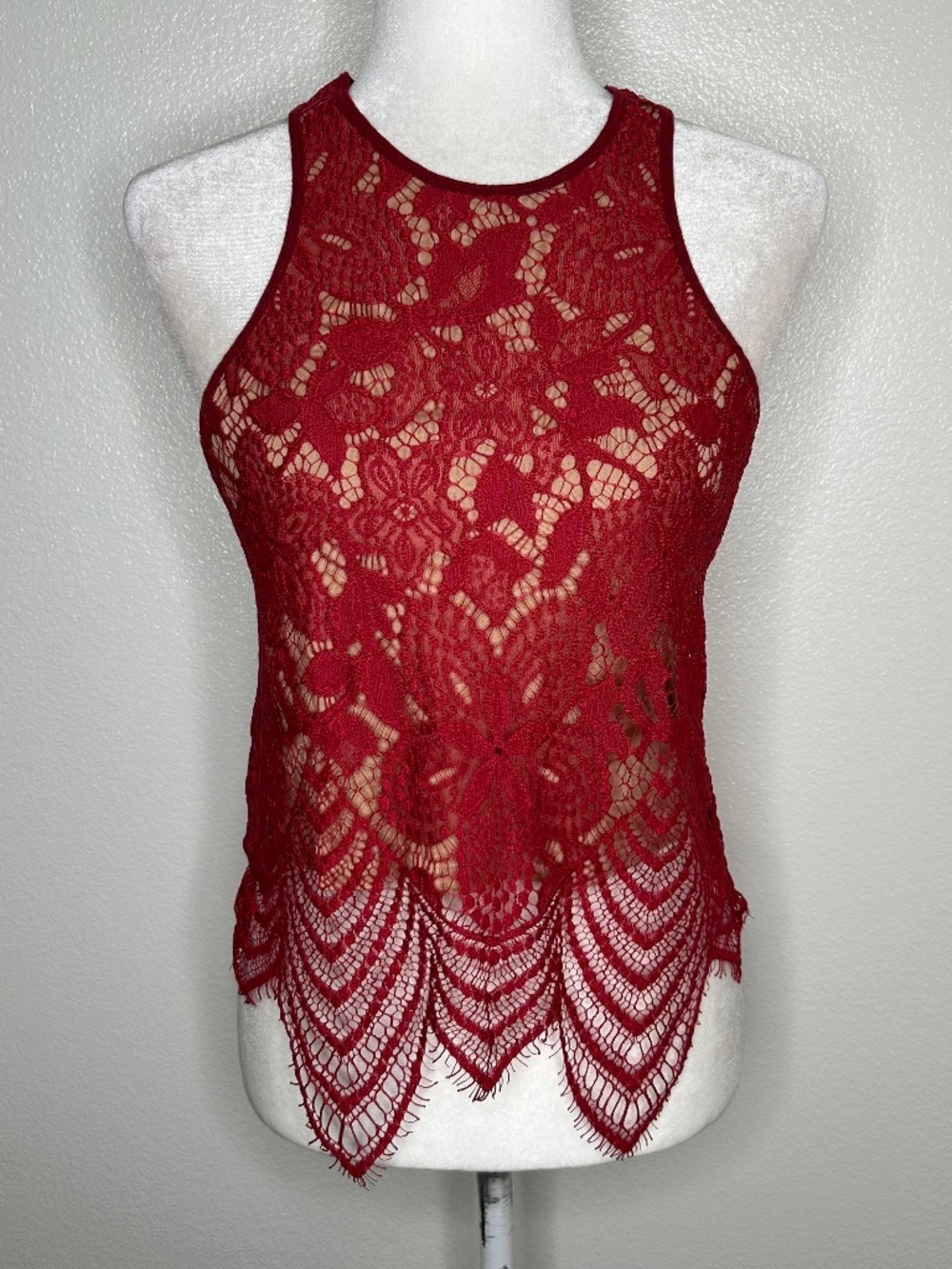 Express Womens Red & Nude Lace Sleeveless Tank Top Size S EUC